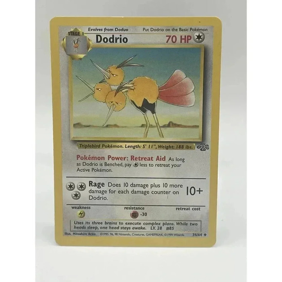 Pokemon Other - Pokémon Dodrio Jungle‎ 34/64 Regular Unlimited Uncommon Non Holo Vintage 1999 LP